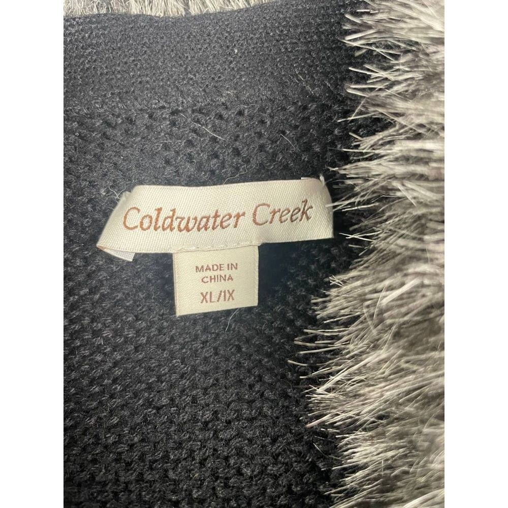 Coldwater Creek Acrylic Wool Faux Fur Trim Cape Poncho Sweater Black Size XL/1X - Picture 4 of 8